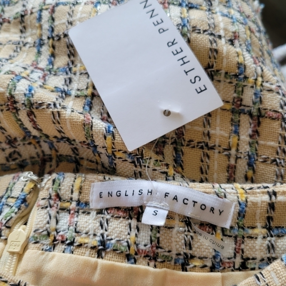 English Factory Beige Plaid Mini Skirt - Picture 3 of 5